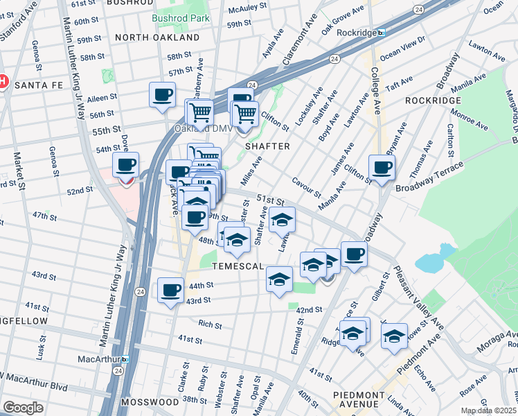 map of restaurants, bars, coffee shops, grocery stores, and more near 400 49th Street in Oakland