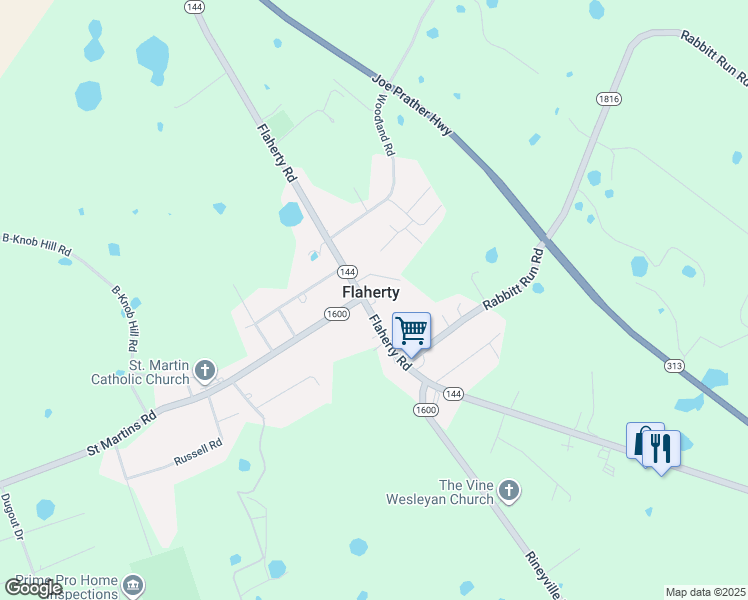 map of restaurants, bars, coffee shops, grocery stores, and more near 3670 Flaherty Road in Vine Grove