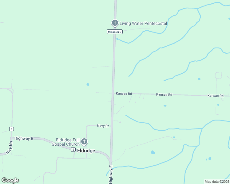 map of restaurants, bars, coffee shops, grocery stores, and more near 16000-16114 Kansas Road in Eldridge