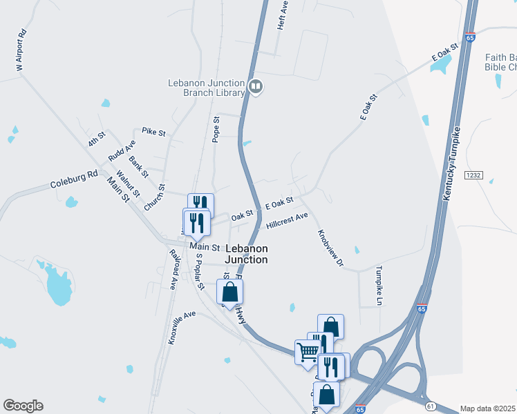 map of restaurants, bars, coffee shops, grocery stores, and more near Preston Highway in Lebanon Junction