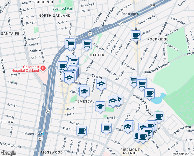 map of restaurants, bars, coffee shops, grocery stores, and more near 397 51st Street in Oakland