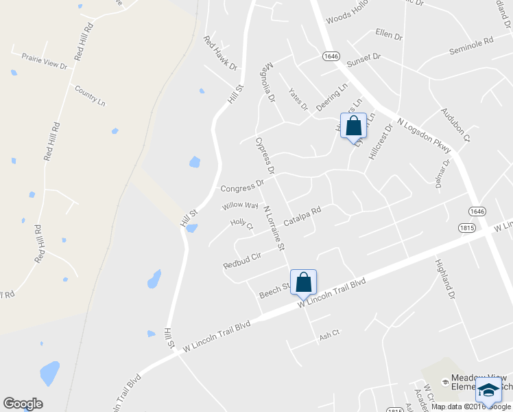 map of restaurants, bars, coffee shops, grocery stores, and more near 1525 Willow Way in Radcliff