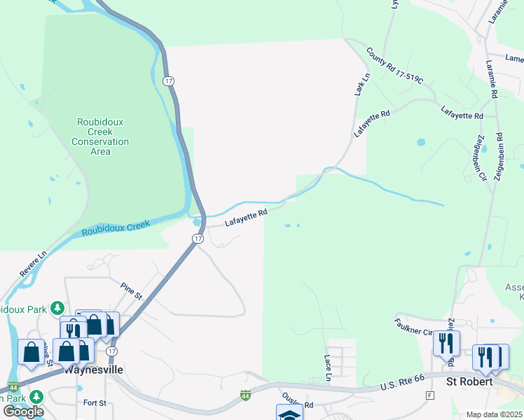 map of restaurants, bars, coffee shops, grocery stores, and more near 114 Zeigenbein Circle in Saint Robert