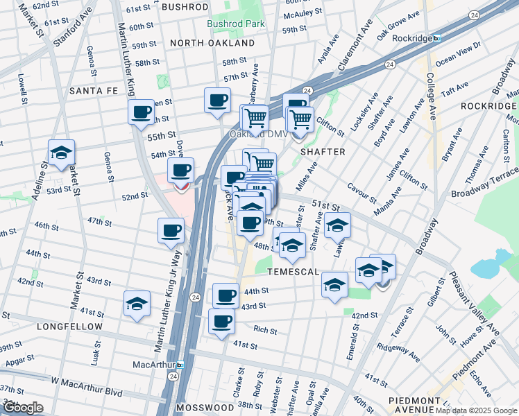 map of restaurants, bars, coffee shops, grocery stores, and more near 482 49th Street in Oakland