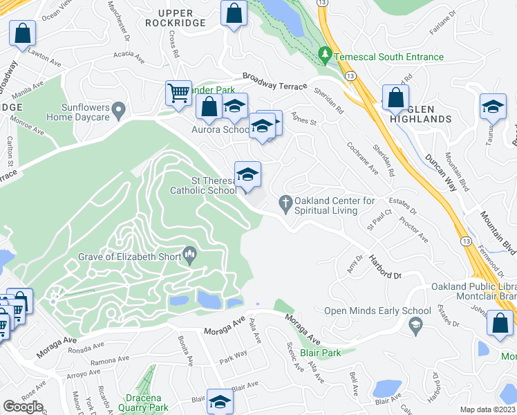 map of restaurants, bars, coffee shops, grocery stores, and more near 2 Emery Lane in Oakland
