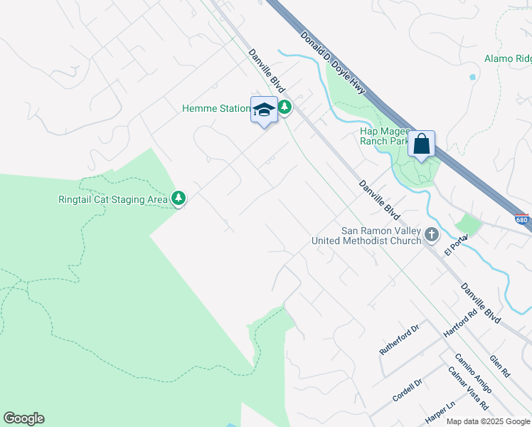 map of restaurants, bars, coffee shops, grocery stores, and more near 144 Irongate Court in Alamo