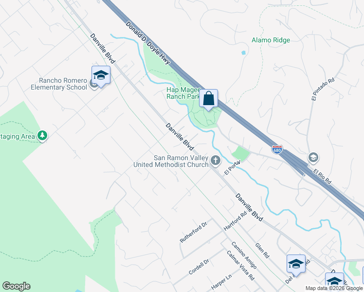 map of restaurants, bars, coffee shops, grocery stores, and more near 11 Xavier Court in Alamo
