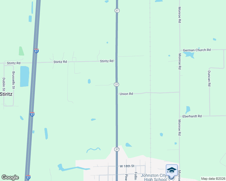 map of restaurants, bars, coffee shops, grocery stores, and more near 16621 Illinois 37 in Johnston City