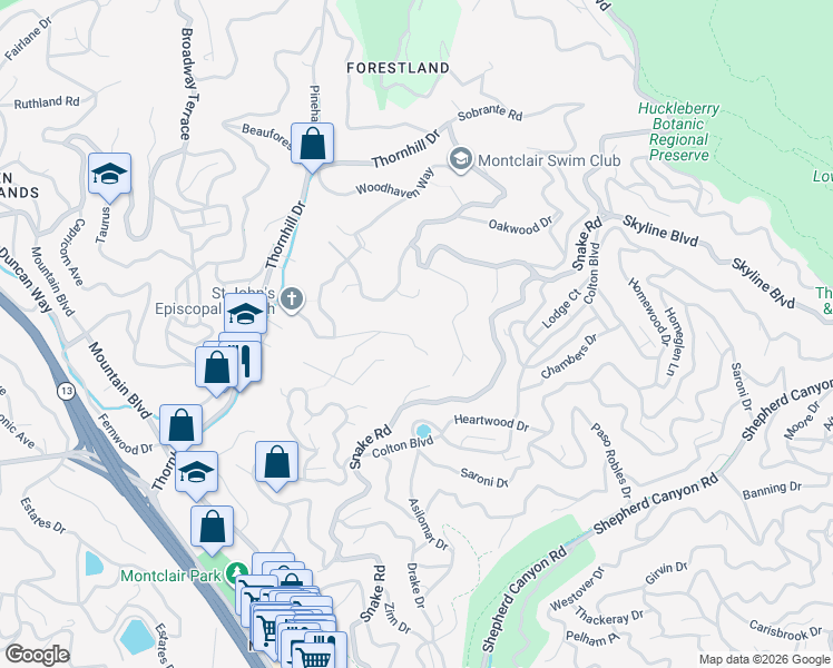 map of restaurants, bars, coffee shops, grocery stores, and more near 1961 Gouldin Road in Oakland