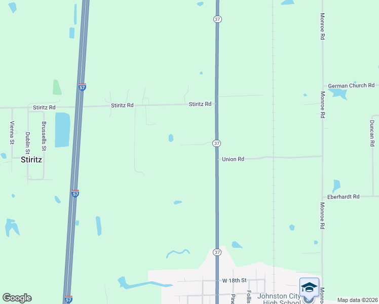 map of restaurants, bars, coffee shops, grocery stores, and more near 16621 Illinois 37 in Johnston City