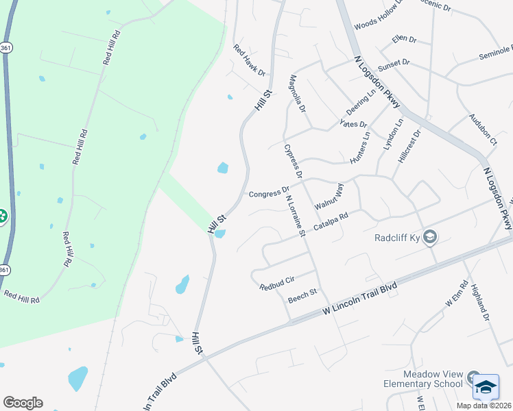 map of restaurants, bars, coffee shops, grocery stores, and more near 1565 Willow Way in Radcliff