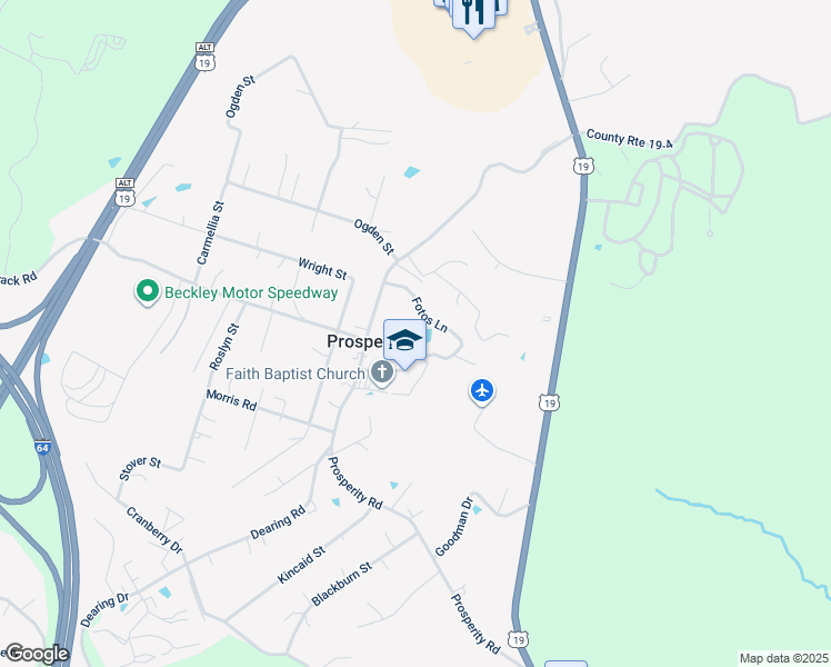 map of restaurants, bars, coffee shops, grocery stores, and more near in Prosperity