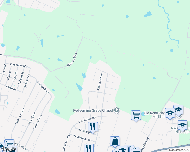 map of restaurants, bars, coffee shops, grocery stores, and more near Cumberland Ct in Bardstown