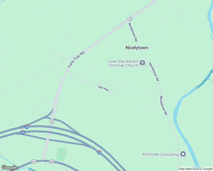 map of restaurants, bars, coffee shops, grocery stores, and more near Triangle Way in Alleghany County