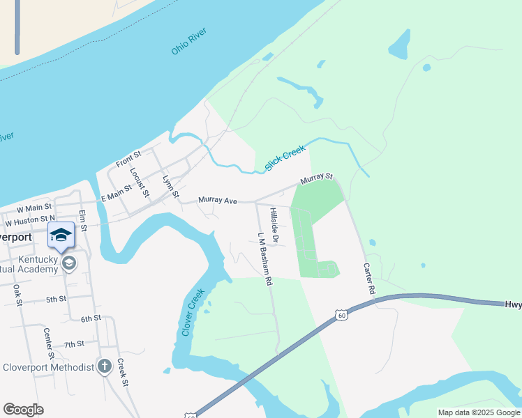 map of restaurants, bars, coffee shops, grocery stores, and more near 602 Murray Street in Cloverport