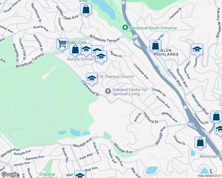 map of restaurants, bars, coffee shops, grocery stores, and more near 100 Sonia Street in Oakland