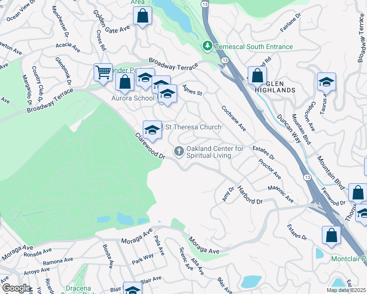 map of restaurants, bars, coffee shops, grocery stores, and more near 100 Sonia Street in Oakland
