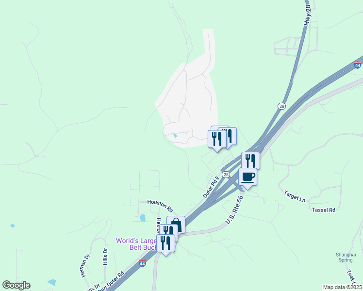 map of restaurants, bars, coffee shops, grocery stores, and more near 121 Hickory Ridge Drive in Saint Robert