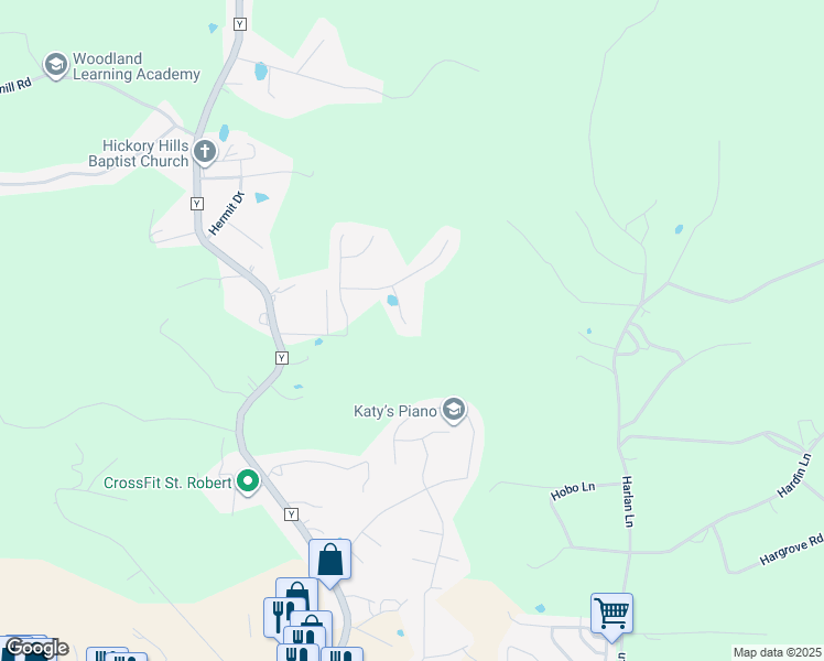 map of restaurants, bars, coffee shops, grocery stores, and more near 22700 Hanley Lane in Waynesville