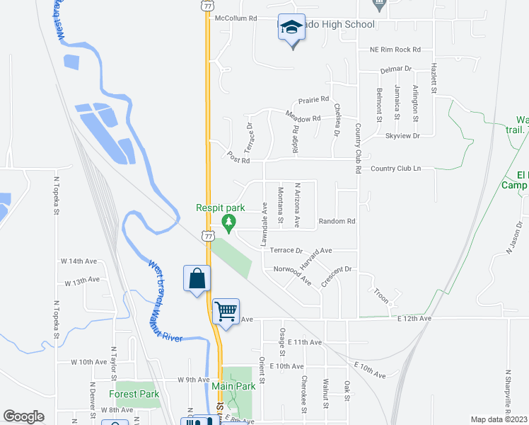 map of restaurants, bars, coffee shops, grocery stores, and more near 1652 Lawndale Avenue in El Dorado