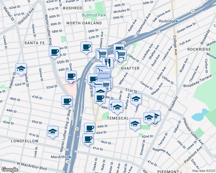 map of restaurants, bars, coffee shops, grocery stores, and more near 475 51st Street in Oakland