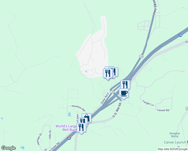 map of restaurants, bars, coffee shops, grocery stores, and more near 117 Hickory Ridge Drive in Devils Elbow