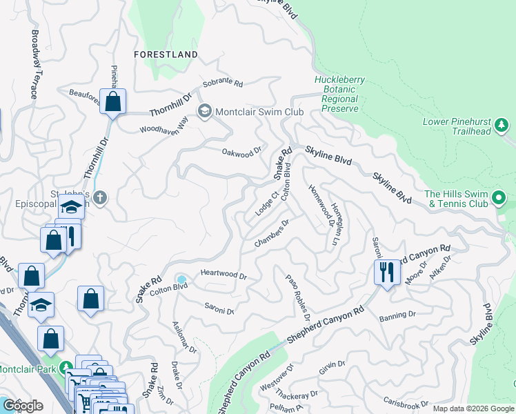 map of restaurants, bars, coffee shops, grocery stores, and more near 7116 Hemlock Street in Oakland