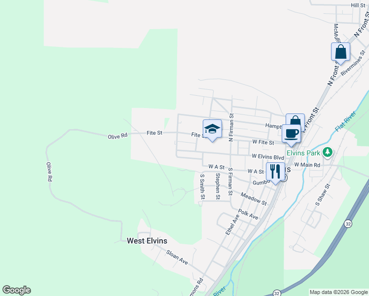 map of restaurants, bars, coffee shops, grocery stores, and more near 512 West Elvins Boulevard in Park Hills