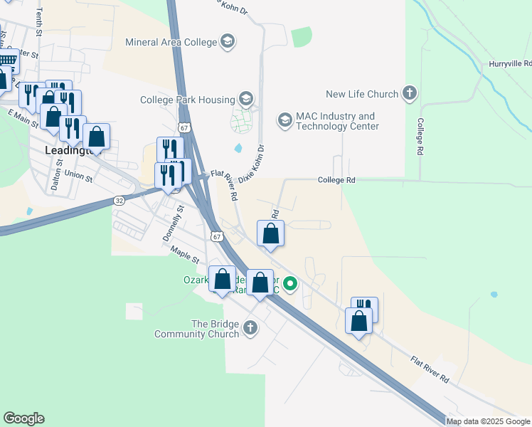 map of restaurants, bars, coffee shops, grocery stores, and more near 3500 College Road in Farmington