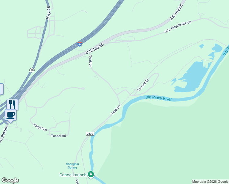 map of restaurants, bars, coffee shops, grocery stores, and more near 22125 Teak Lane in St. Robert