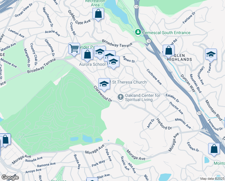 map of restaurants, bars, coffee shops, grocery stores, and more near 4866 Harbord Drive in Oakland