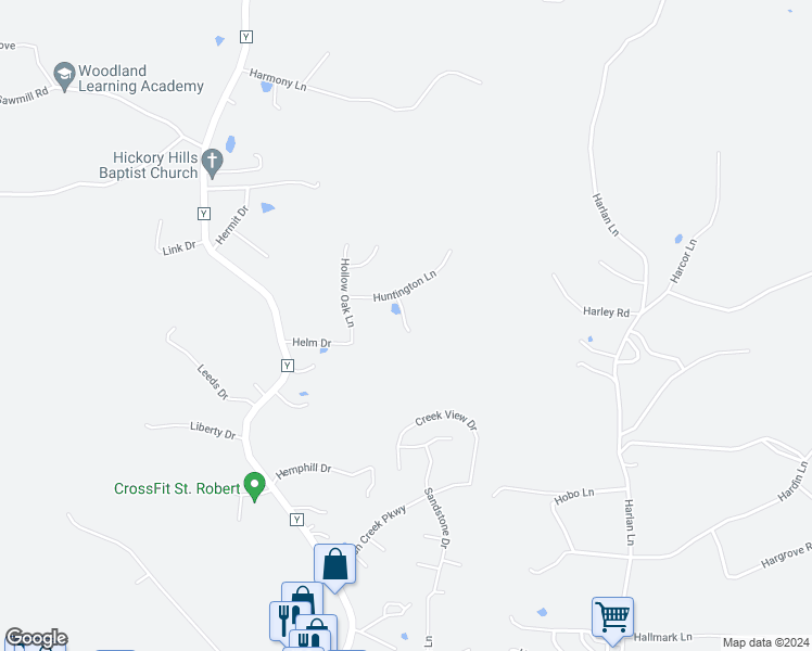 map of restaurants, bars, coffee shops, grocery stores, and more near 22660 Hanley Lane in Saint Robert