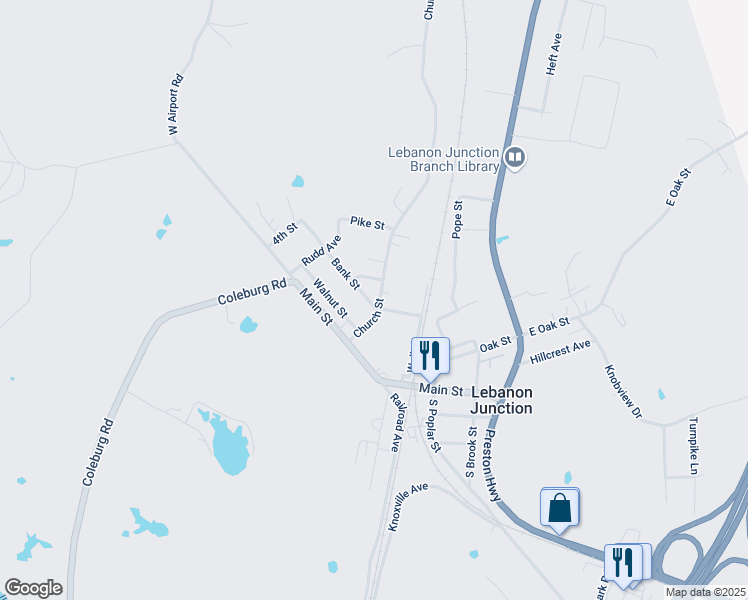 map of restaurants, bars, coffee shops, grocery stores, and more near 153 Bank Street in Lebanon Junction