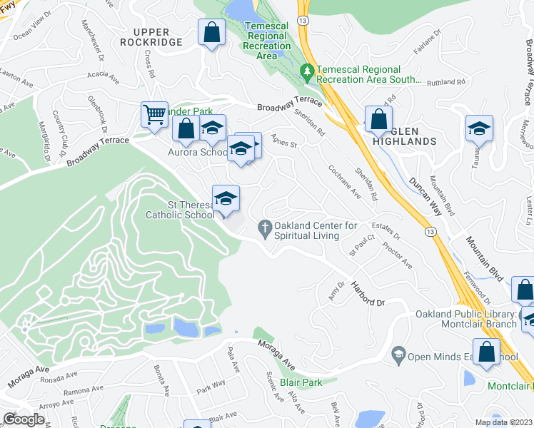 map of restaurants, bars, coffee shops, grocery stores, and more near 71 Sonia Street in Oakland