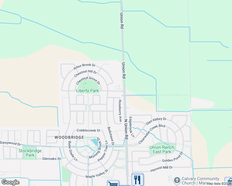 map of restaurants, bars, coffee shops, grocery stores, and more near 1242 Shady Pines Street in Manteca