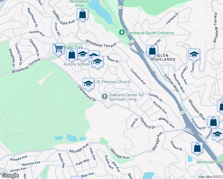 map of restaurants, bars, coffee shops, grocery stores, and more near 123 Sonia Street in Oakland