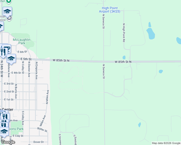 map of restaurants, bars, coffee shops, grocery stores, and more near 1501-1519 West 85th Street North in Valley Center