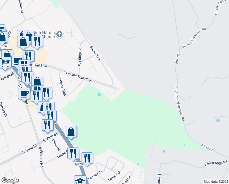 map of restaurants, bars, coffee shops, grocery stores, and more near 5 Kenton Court in Radcliff
