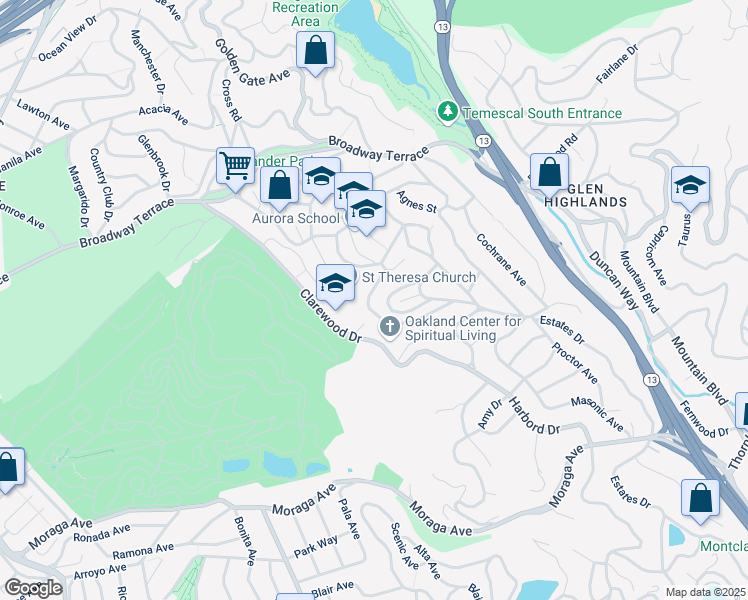 map of restaurants, bars, coffee shops, grocery stores, and more near 4866 Harbord Drive in Oakland