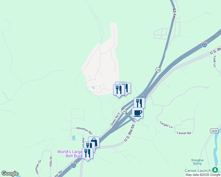 map of restaurants, bars, coffee shops, grocery stores, and more near 143 Hickory Ridge Drive in Saint Robert