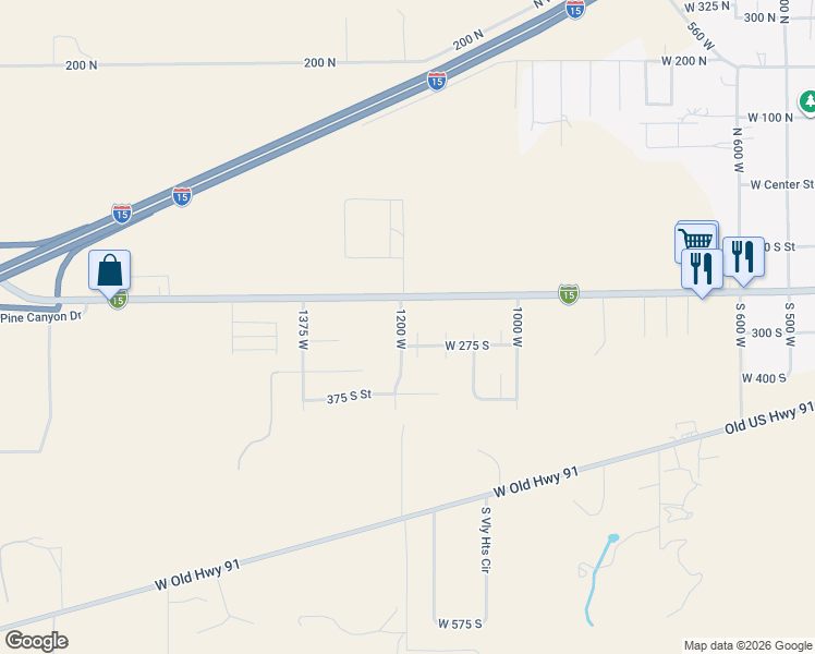 map of restaurants, bars, coffee shops, grocery stores, and more near 256 South 1175 West in Parowan