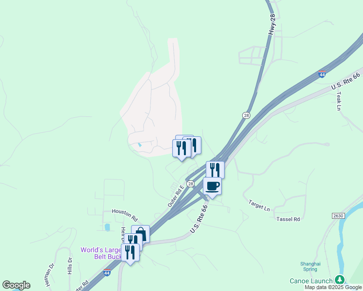 map of restaurants, bars, coffee shops, grocery stores, and more near 153 Hickory Ridge Drive in Saint Robert