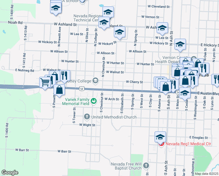 map of restaurants, bars, coffee shops, grocery stores, and more near 904 West Austin Boulevard in Nevada