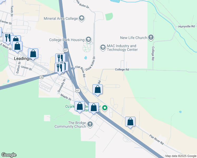 map of restaurants, bars, coffee shops, grocery stores, and more near 3500 College Road in Farmington