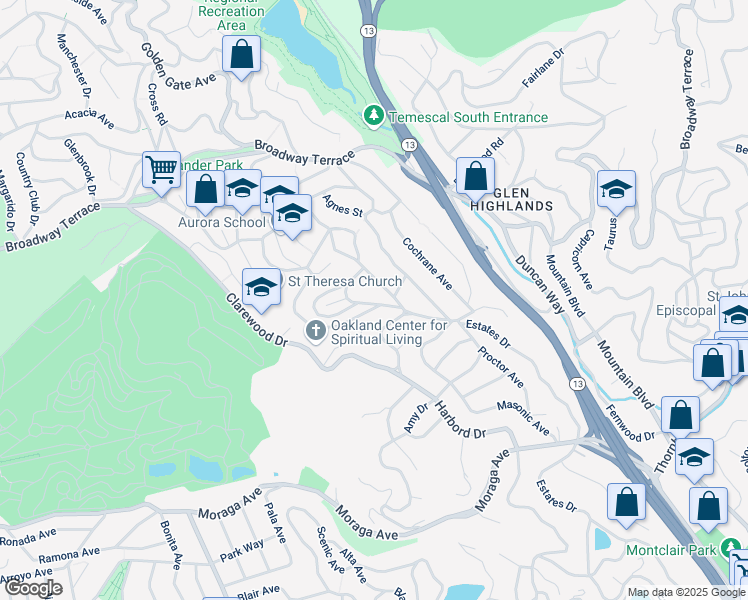 map of restaurants, bars, coffee shops, grocery stores, and more near 449 Modoc Avenue in Oakland