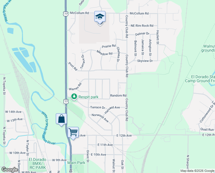 map of restaurants, bars, coffee shops, grocery stores, and more near 1622-1698 Pennsylvania Street in El Dorado