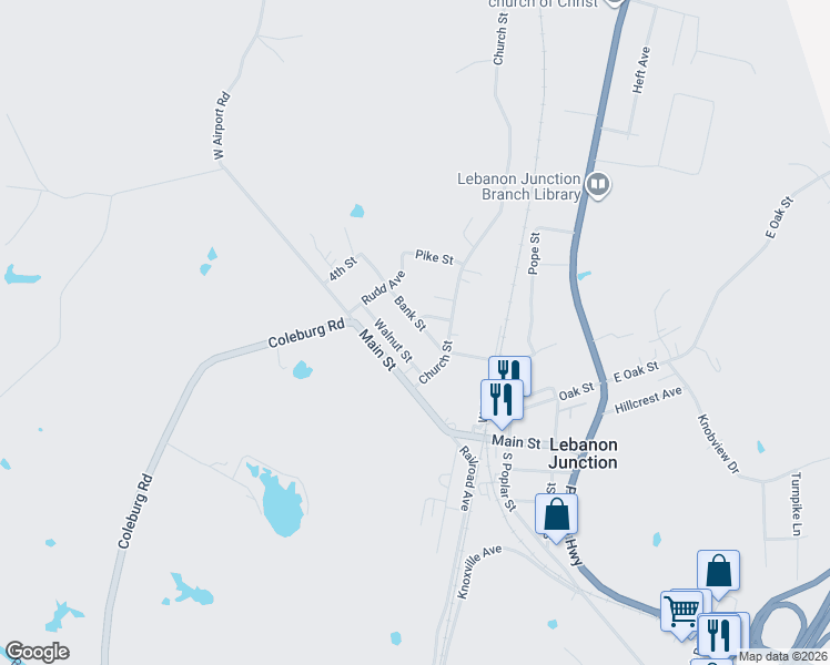 map of restaurants, bars, coffee shops, grocery stores, and more near 153 Bank Street in Lebanon Junction