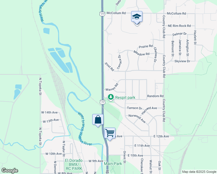 map of restaurants, bars, coffee shops, grocery stores, and more near 120 Warren Road in El Dorado