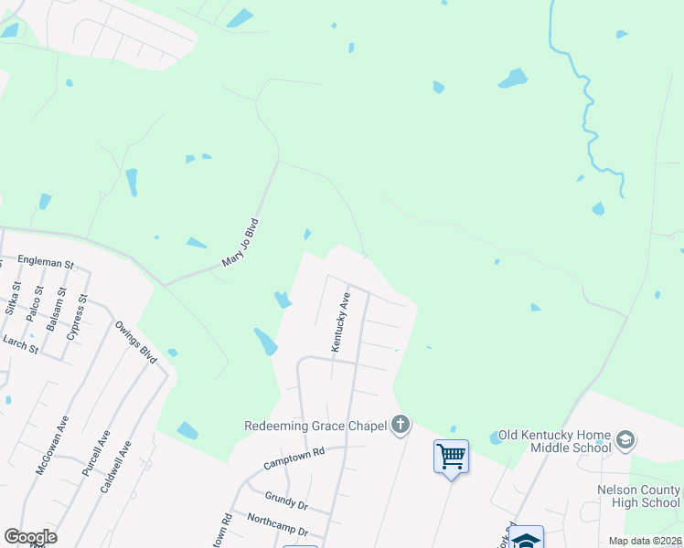 map of restaurants, bars, coffee shops, grocery stores, and more near Cumberland Ct in Bardstown