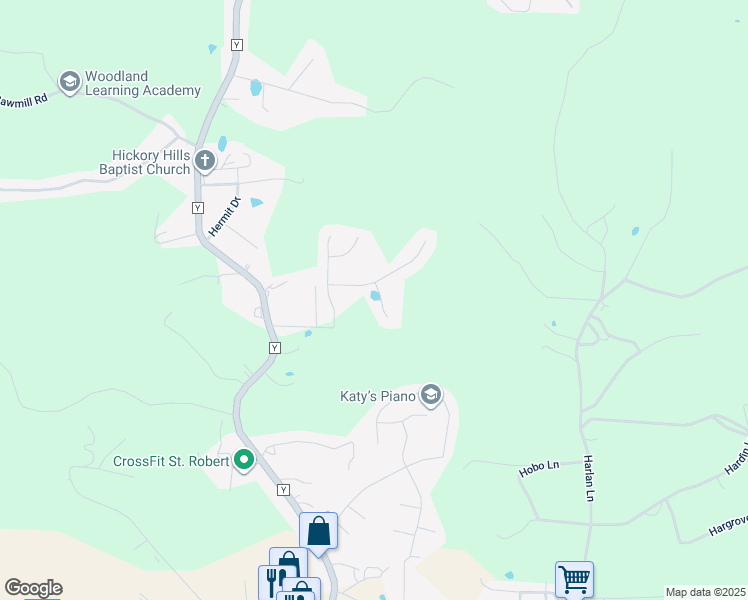map of restaurants, bars, coffee shops, grocery stores, and more near 22660 Hanley Lane in Saint Robert